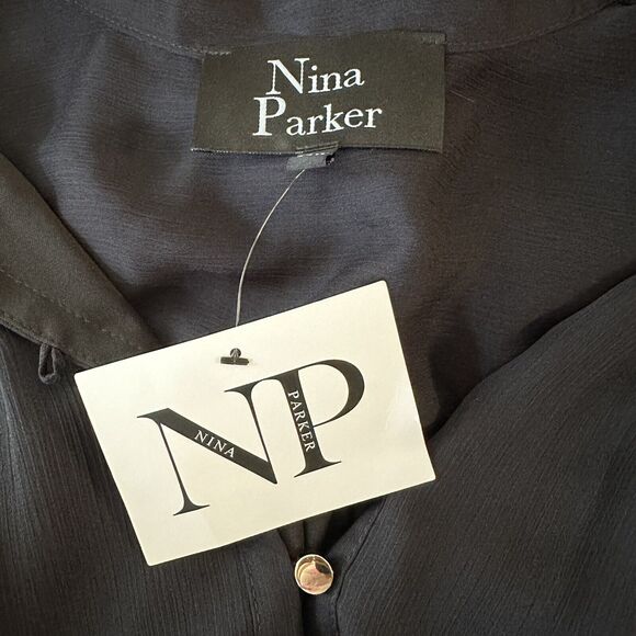 Nina Parker Womens Black Wide Leg Long Sleeve Button-Front Jumpsuit Plus 24W - Picture 9 of 12